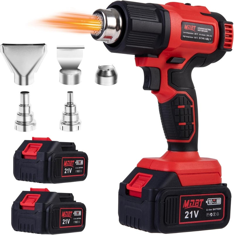 MDBTTOOLS Store Heat Gun with Two 2.0 Ah Battery, 21V Cordless Heat Gun with 5 Nozzle,Max 1022℉ Hot Air Gun Kit for Shrink Tubing, PVC Wrap, Grafts - Image 1